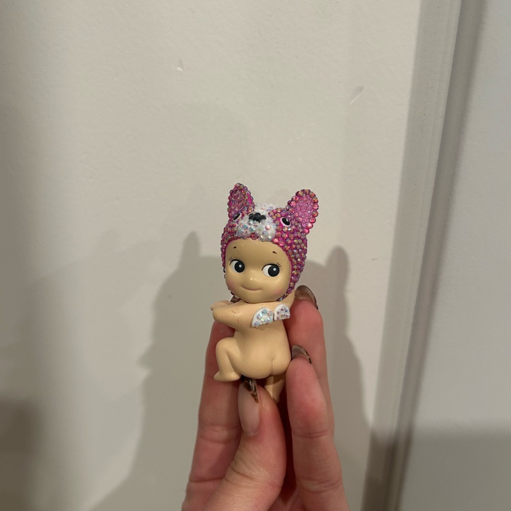 SONNY ANGEL looking back hipper French bulldog Rhinestoned